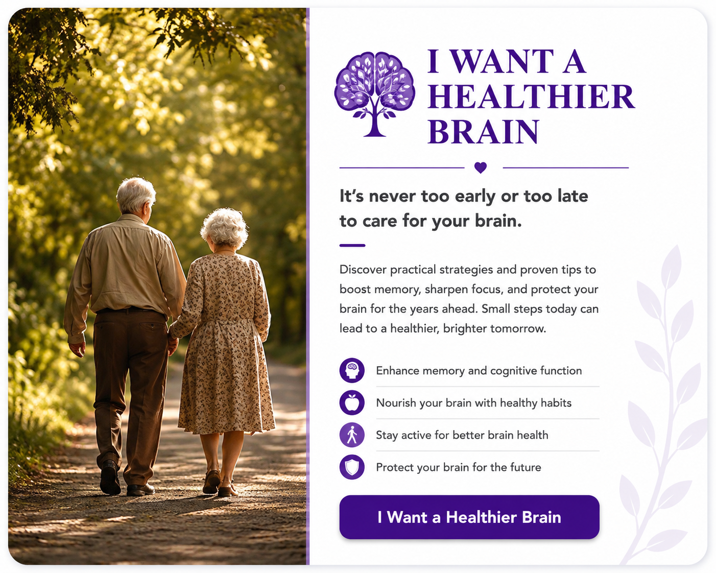 Brain health card with practical strategies for memory and healthy aging