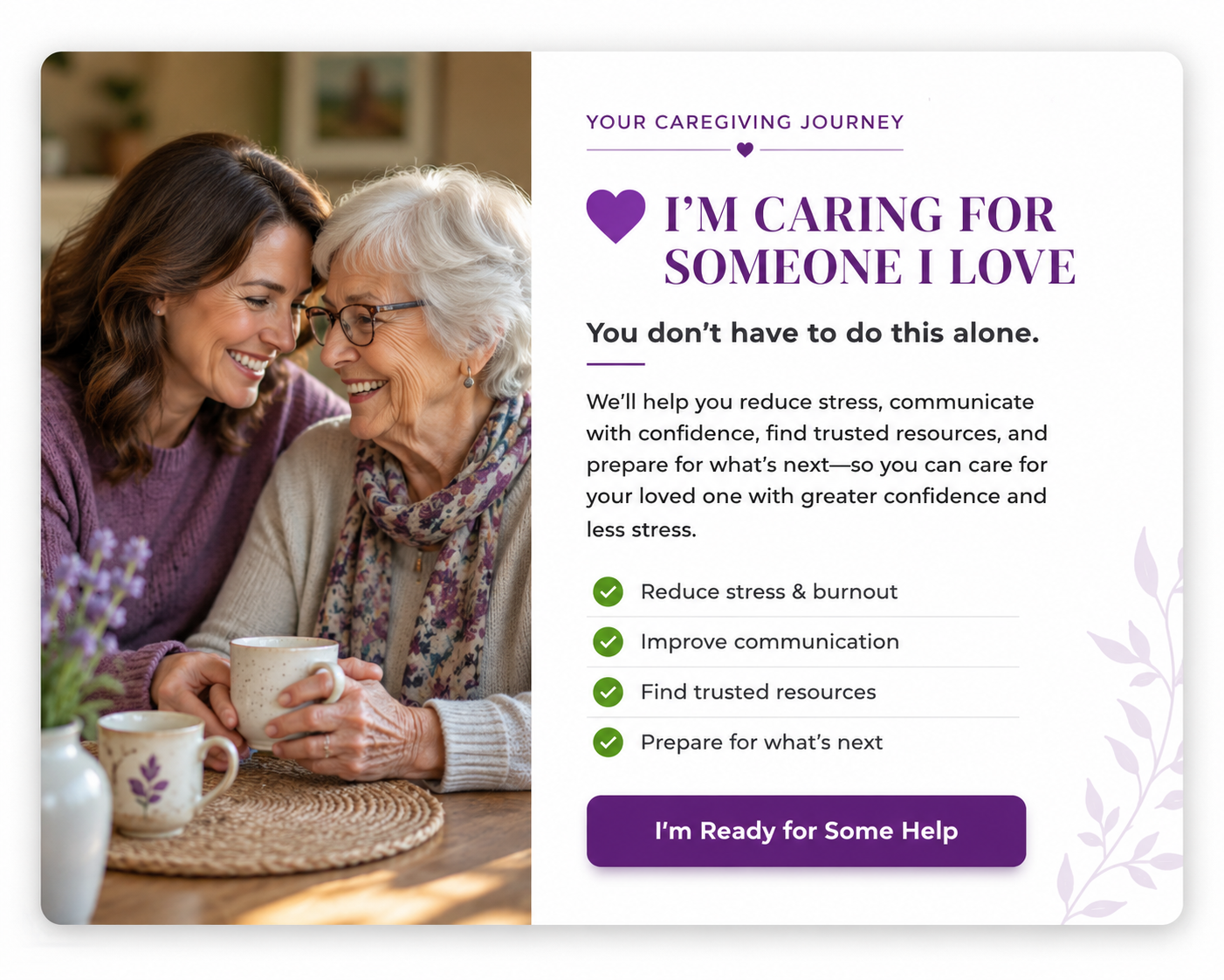 Caregiver support card for people caring for someone they love